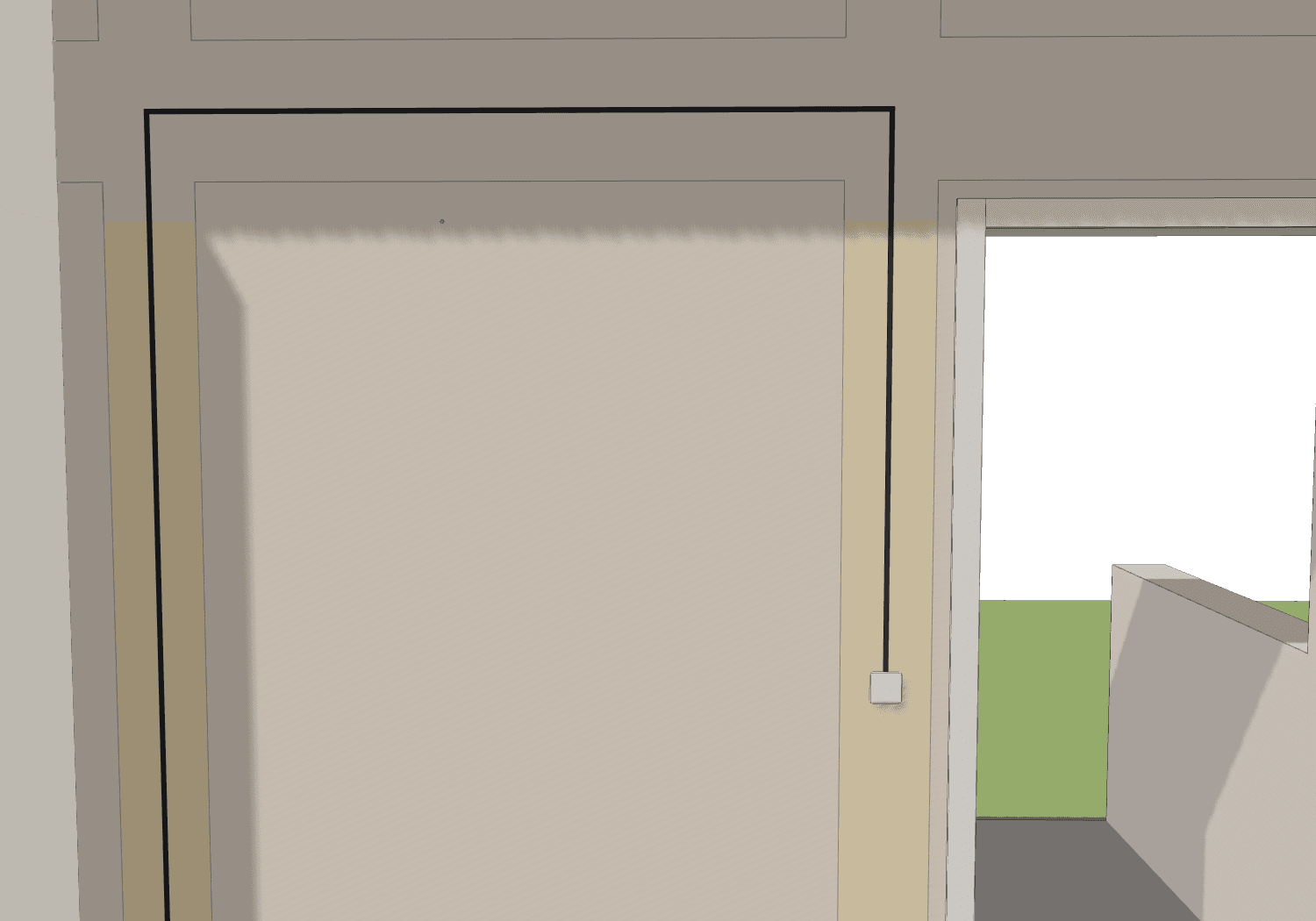 Die Installationszonen auf der Wand, die Leitungen darin, Steckdose, Schalter und Tür
