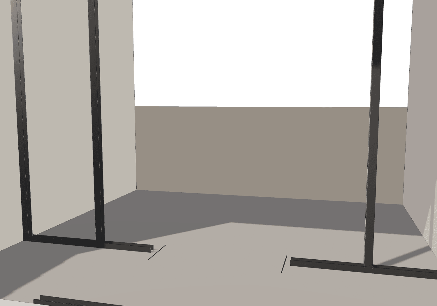 Ständerwand mit Lücke für die Tür, die Kanten der Öffnung mit Bleistift auf Boden und Decke angerissen