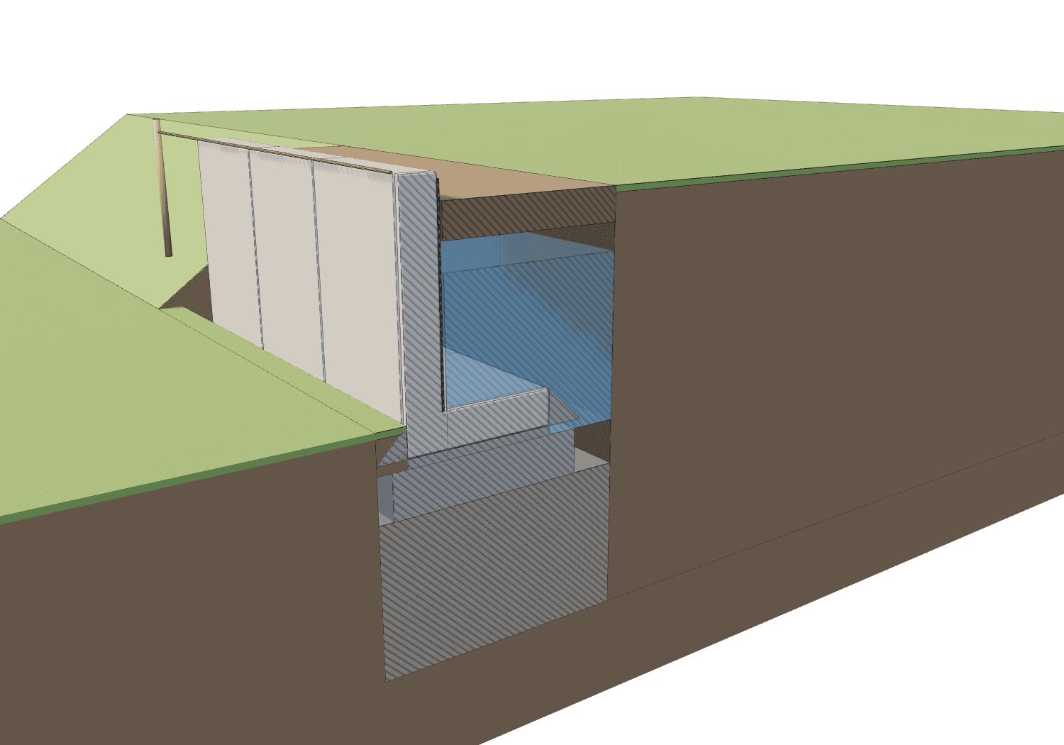 Schnitt: ohne Drainage steht das Wasser hinter der Wand